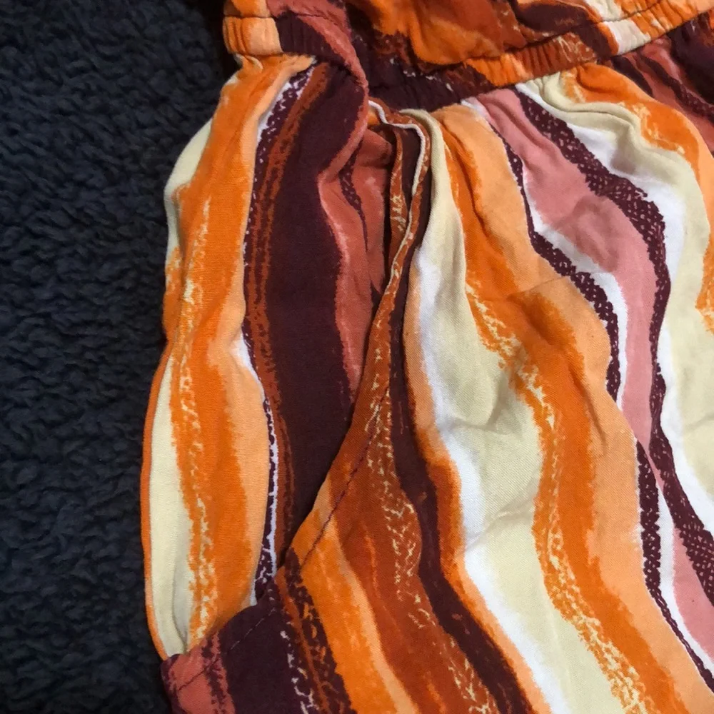 XHILARATION Romper Striped Cold Shoulder with Pom-Pom Trim & Pockets Sz S - Picture 7 of 16